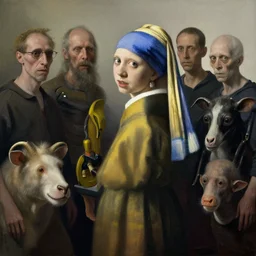 jan vermeer hyperrealism photo - realistic lifelike creepy dzo god - machine animals looking like people uncanny valley features facial expressions creepy haunting faces deepdream maximalist psychedelic neutral colors