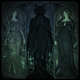 an intricate lovecraftian background with no one in it, highly detailed, gloomy, digital painting, trending on artstation, concept art, sharp focus, illustration, art by alphonse mucha and kaethe butcher and krenz cushart, black and blue and green color scheme