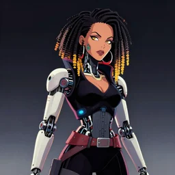 cyberpunk robotic whoopi goldberg, sharp lines, digital, artstation, colored in