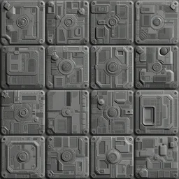 seamless tileable texture of sci fi space panels, realistic, very detailed, beautiful, intricate details, space ship gribble, hard surface modeling, zbrush, 3 d maya, spaceship hull texture, sharp focus, tech, material pack, pbr, 4 k texture pack, substance designer, substance render, substance painter, marmoset, unreal engine, octane render