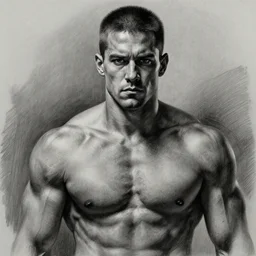 charcoal drawing of gigachad,visible abs,hyperdetail,photorealistic,cinematic,dramatic,detailed face,professional lighting,3 point lighting