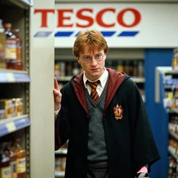 a photo of ron weasly robbing a Tesco