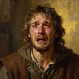 greg manchess oil matte portrait painting, crying medieval peasant, all emotions, medieval, fantasy, wonderful masterpiece highly detailed, scifi, beautiful cinematic light deep focus, elegant, digital painting, smooth, sharp focus, golden ratio, dramatic illumination, ultra realistic, 4 k, art by greg rutkowski wlop rossdraws