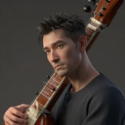 sitar, masterpiece. rendered in blender, ultra realistic, smooth shading, ultra detailed, high resolution, cinematic, unreal 6, perfect face, fine details, studio lighting, subtle shadows, art by katsuya terada, photorealism, hyper realism, octane render, hyper detailed, canon eos r 3, f / 1. 4, iso 2 0 0, 1 / 1 6 0 s, medium shot, 8 k, raw, unedited, in - frame,, - h 5 7 6