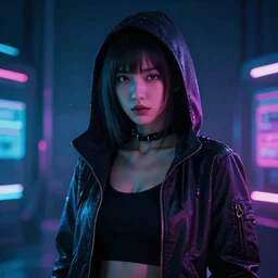 a cyberpunk portrait of sensual hacker