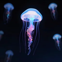 sky jellyfish, nighttime color show, glowing jellyfish, flying sky color jellyfish, raytracing, volumetric lighting, lighting high quality 3D render trending on artstation