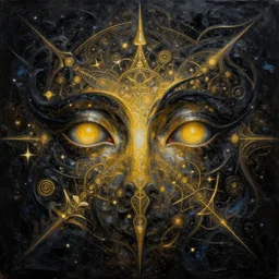 cube glitches astral music oil painting of abstract surrealist forms by yvonne mcgillivray by mandy jurgens by michael divine, powerful eyes glowing highly detailed painting, spiritual abstract forms, symmetrical, trending on art station, abstract emotional, very beautiful, fantasy digital art, highly detailed patterned visionary art, magic symbols, by michael divine, cosmic nebula, black gold color scheme
