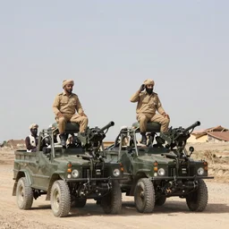 the taliban riding on top of tow mater with mounted machineguns, photojournalism photography