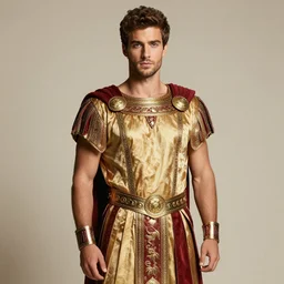 photo of a beautiful young greek man in the costume of a byzantine emperor, fashion photo shoot, studio lighting, 4 k