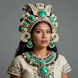“a portrait indegenius mexican Old mayan queen woman, with jade jewerly”