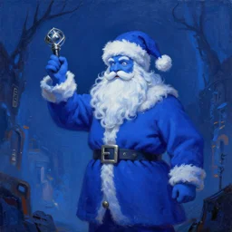 blue santa ruling over all of hell, digital landscape, painting,