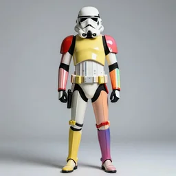 fashion shoot of a rainbow colored stormtrooper, studio lighting, extremely high quality photograph, colorful armor