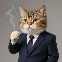 a high quality photo of an antropomorphic cat wearing a suit and smoking, 3d scene, render, ultra realistic, artstation, cgsociety