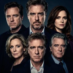 movie poster of seth rogen, will ferrell, betty white, robert de niro and tina fey, in a very serious, dramatic, dark crime thriller, maximum details, atmospheric lighting, trending on twitter.