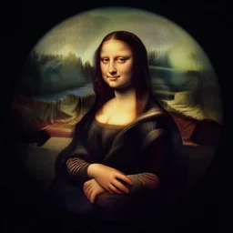 fish eye of mona lisa looking me, dark lighting