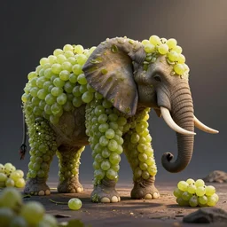 elephant made out of grapes, photorealistic, high detail
