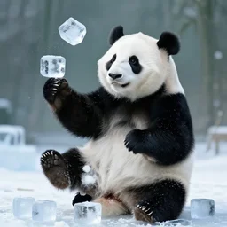 panda juggling ice cubes
