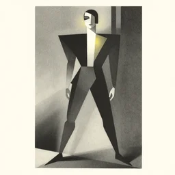 editorial illustration full body portrait of reol, modern art deco, mads berg, christopher balaskas, stippled light, fog, moody, fine texture, dynamic composition, detailed, matte print, dynamic perspective, ( ( dither ) ), bauhaus