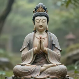 contented peaceful female bodhisattva!!, praying meditating, in scenic environment, portrait photograph by peter coulson