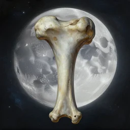 ultra realistic portrait of thighbone!! moon and galaxy in background!, intricate, elegant, highly detailed, digital painting, artstation, concept art, smooth, sharp focus, illustration, art by zdzisław beksinski, 8 k