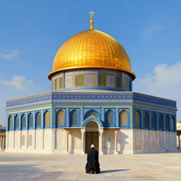 a beautiful painting of dome of the rock jerusalem and f a muslim is praying in front of it, trending on artstation