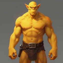 tall, lean handsome orc. His skin is a vibrant orange yellow by craig mullins, featured on artstation