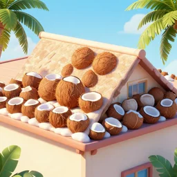 for the roof, for the walls up againts the eaves, coconut, coconut, cartoon, cartoon, global lighting, digital art, artstation