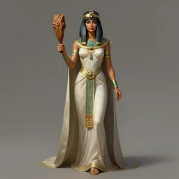 beautiful sorceress female, full body shot, long hair, egyptian clothing, with a wooden stuff, d & d, fantasy, hunter, intricate, elegant, highly detailed, digital painting, artstation, concept art, matte, sharp focus, illustration, hearthstone, art by artgerm and greg rutkowski and alphonse mucha