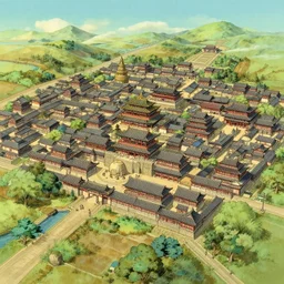 tang dynasty, city, in the style of studio ghibli, j. c. leyendecker, greg rutkowski, artem