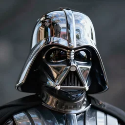 a photo of a chrome silver darth vader helmet very detailed