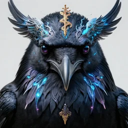 full shot of a beautiful black raven bird defined facial features, intricate abstract. cyberpunk, symmetrical facial features. biomechanics. beautiful intricately detailed phoenix, bio luminescent, plasma, by ruan jia and artgerm and range murata and wlop and ross tran and william - adolphe bouguereau and beeple. key art. fantasy illustration. award winning, artstation, intricate details, realistic, hyperdetailed, 8 k resolution.