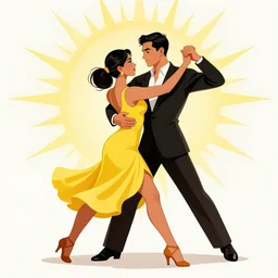 Latino Cubans Dancers Dancing  Gesture draw  by Stanley Artgerm Lau, sun exploding on the background, Gesture draw, Salsa Social Dance, couple, lady using yellow dress, guy using the purple fancy suit, Salsa tricks, explosive background, WLOP, Rossdraws, Gesture draw,  James Jean, Andrei Riabovitchev, Marc Simonetti, and Sakimichan, trending on artstation