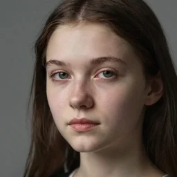 close - up portrait of beautiful young girl, gray background, art by petrus christus
