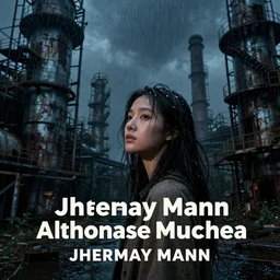 an asian woman, beautiful face, in abandoned industrial city with towering factories, fire escapes, scaffolding, smokestacks at night in the rain, dark! moody lighting, innocent look, post - apocalyptic, desolate, by jeremy mann and alphonse mucha, dramatic lighting, ethereal, stunning, breathtaking, awe - inspiring award - winning, 8 k