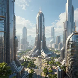 optimistic bright utopian futuristic cyberpunk city, daytime, extremely realistic, extremely detailed