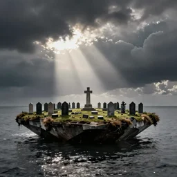 floating cemetary in the background, zdzislaw beksinski