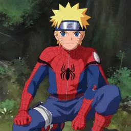 naruto wearing a spiderman costume, anime, digital painting, studio ghibli