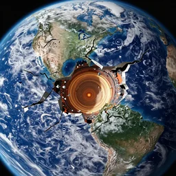 earth surface shatters revealing inner core