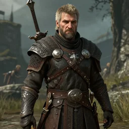 Jarosław Kaczyński as a character in Skyrim , high detail, video game screenshot
