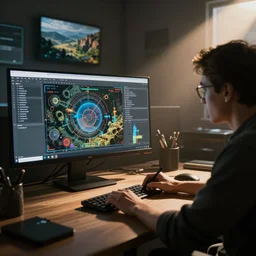 software developer writing complex physics engine
