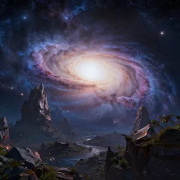 galactic landscape highly detailed, photorealism, hd quality, 8 k resolution, cinema 4 d, unreal engine 5, octane render, beautiful, cinematic