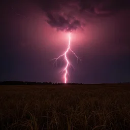 field, night, red lightning
