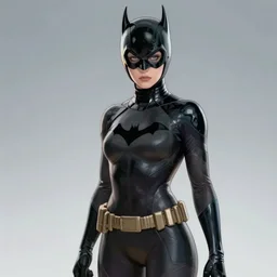 in the style of Joshua Middleton comicbook cover art, Karen Gillan Batgirl, fun pose, smile