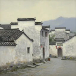 a painting of hongcun ancient village houses by edward hopper and nicolas party