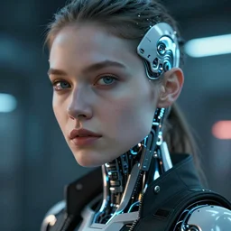 portrait of a cyberpunk young beautiful woman by Greg Rutkowski, close-up,biomechanical, very highly detailed portrait, futuristic, cinematic,digital engine, 8k,luminous,Blade Runner mood