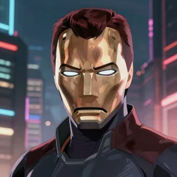 anime fine details portrait of Tony Stark  in front of cyberpunk moder city landscape on the background deep bokeh, close-up view, anime masterpiece by Studio Ghibli. 8k, sharp high quality anime, artstation