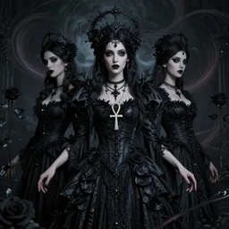 a stunning gothic princess portrait by tom bagshaw, greg rutkowski, donata giancola, mary jane ansell, wearing an ornate raven dress, ankh necklace, intricate adornments, black magic, black roses, gothic, art nouveau, dark academia, atmosphere, realism, octane render, dof, whirling nebulas, hyperdetailed, 8 k,