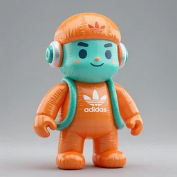 accurate detailed pvc inflated orange and teal colored god, full body, futuristic, concept art, character only, detailed art, adidas streetwear, figurine!!!, studio lighting, grey background, no shadow, trending on artstation, 4 k, sharp, highly - detailed, focus on face!!!