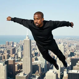 photo of kanye west flying above chicago
