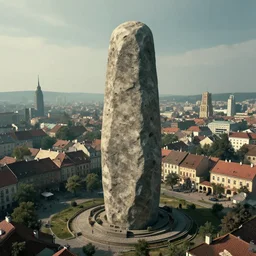 an out-of-place alien monolith in a traditionally eastern european cityscape, dystopic, HD